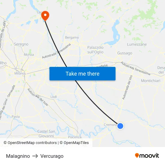 Malagnino to Vercurago map
