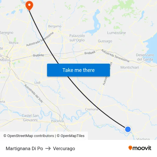 Martignana di Po to Vercurago map