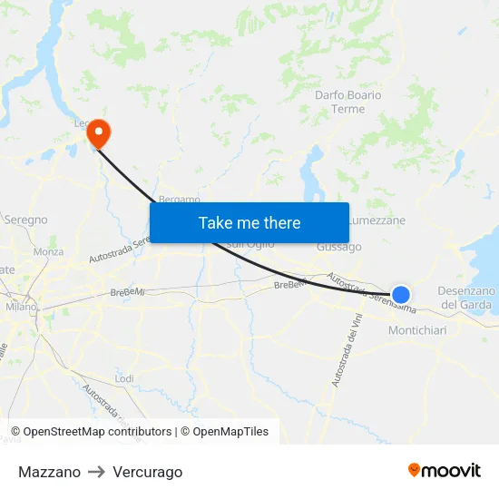 Mazzano to Vercurago map
