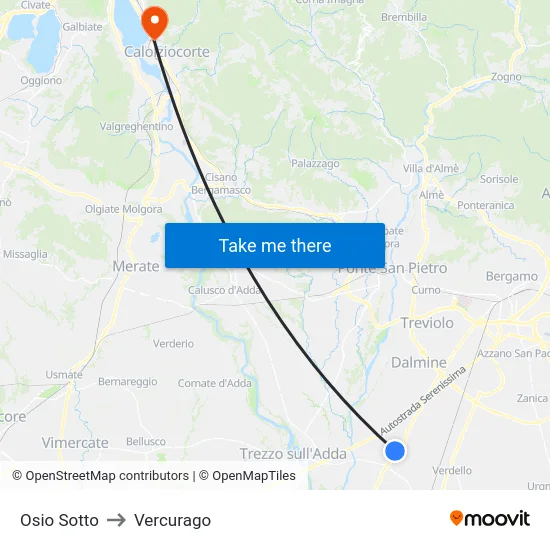 Osio Sotto to Vercurago map