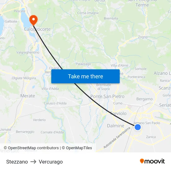 Stezzano to Vercurago map