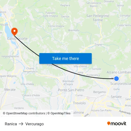 Ranica to Vercurago map