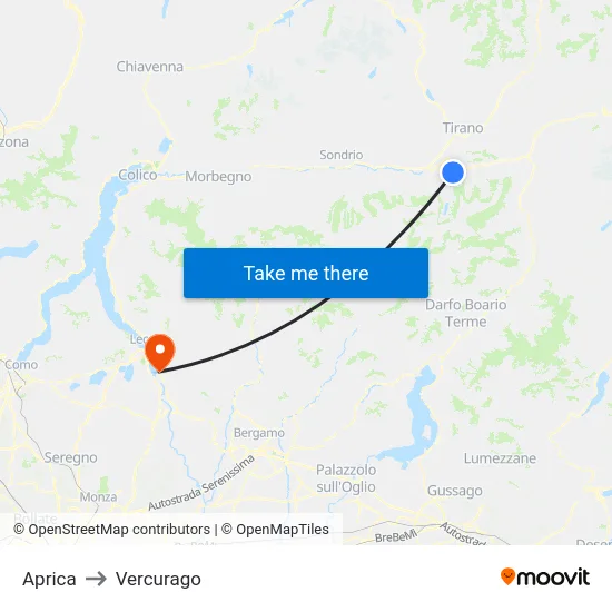 Aprica to Vercurago map