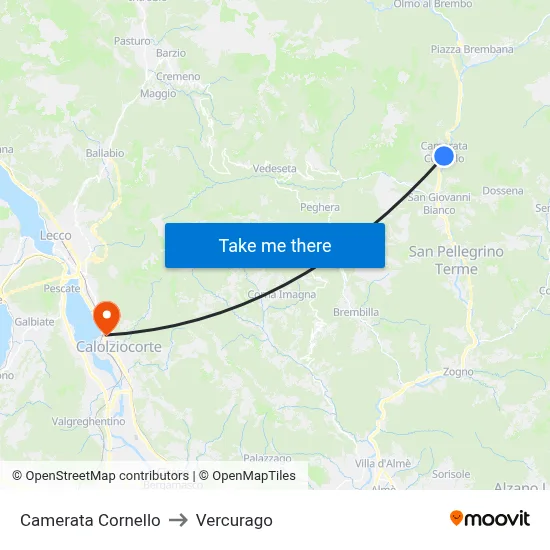 Camerata Cornello to Vercurago map