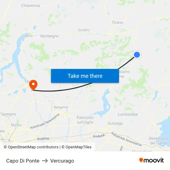 Capo Di Ponte to Vercurago map