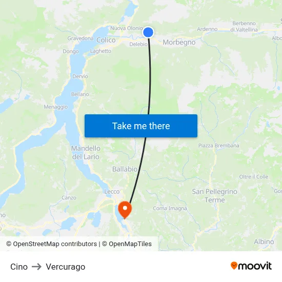 Cino to Vercurago map