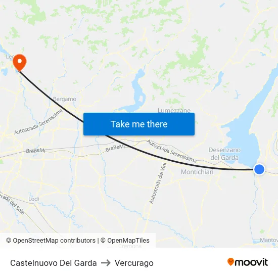 Castelnuovo Del Garda to Vercurago map