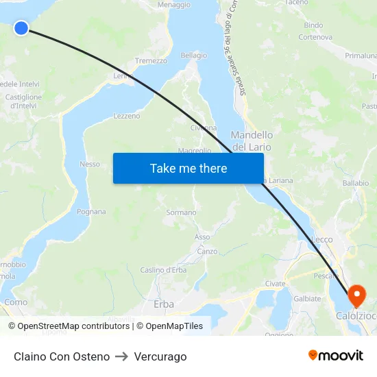 Claino con Osteno to Vercurago map