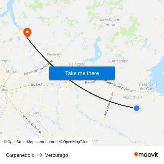 Carpenedolo to Vercurago map