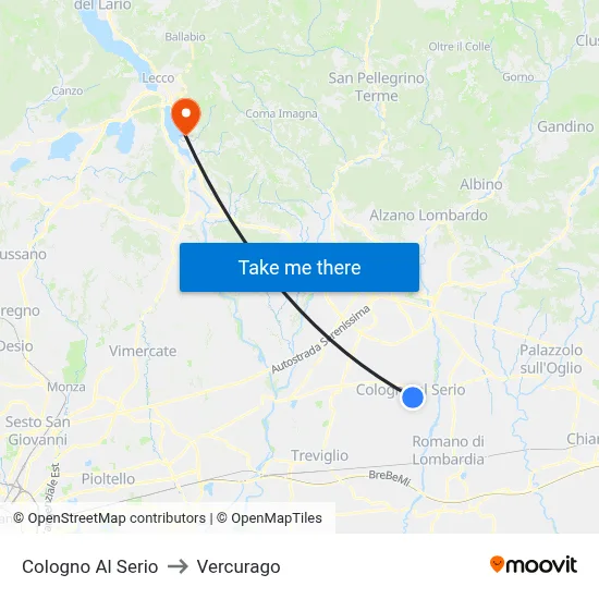 Cologno Al Serio to Vercurago map