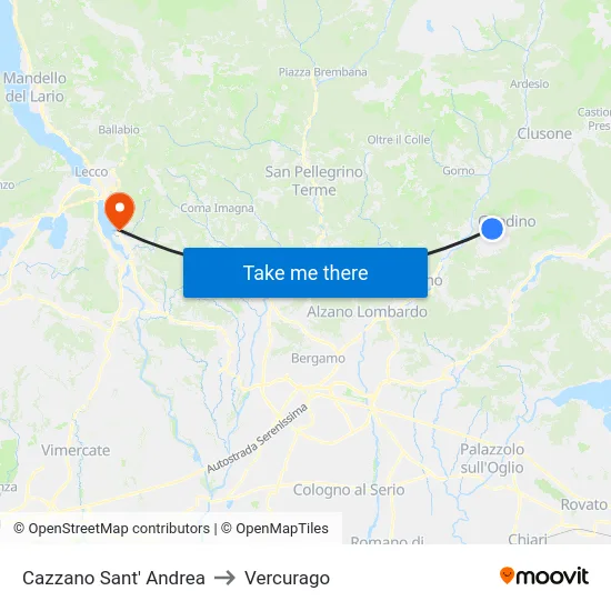 Cazzano Sant' Andrea to Vercurago map