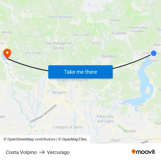 Costa Volpino to Vercurago map