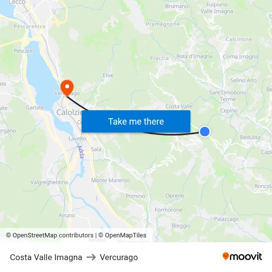 Costa Valle Imagna to Vercurago map
