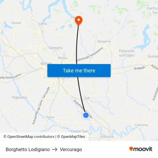 Borghetto Lodigiano to Vercurago map