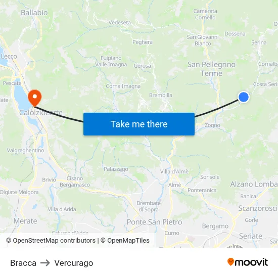 Bracca to Vercurago map