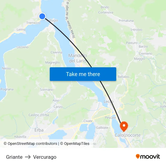 Griante to Vercurago map