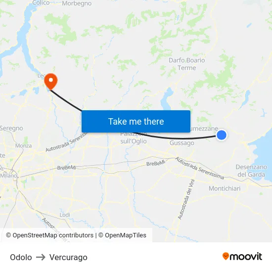Odolo to Vercurago map