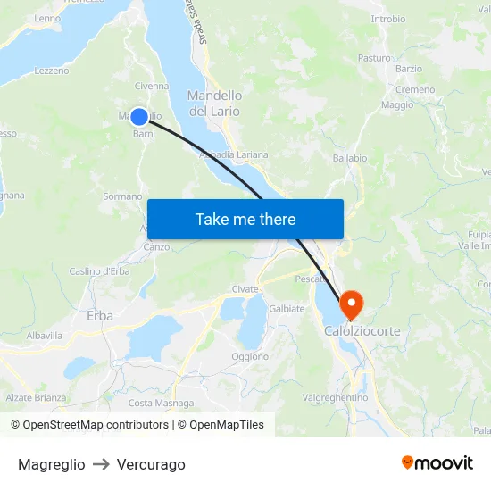 Magreglio to Vercurago map