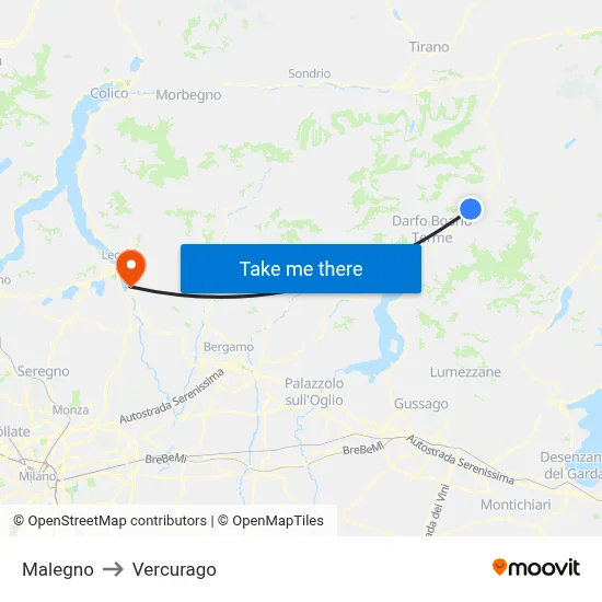 Malegno to Vercurago map
