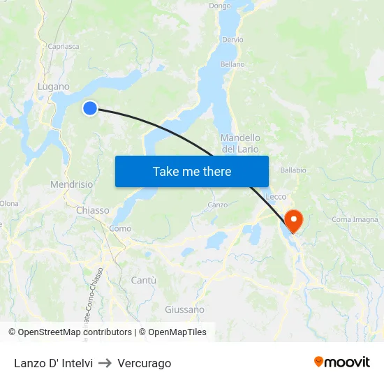 Lanzo d'Intelvi to Vercurago map