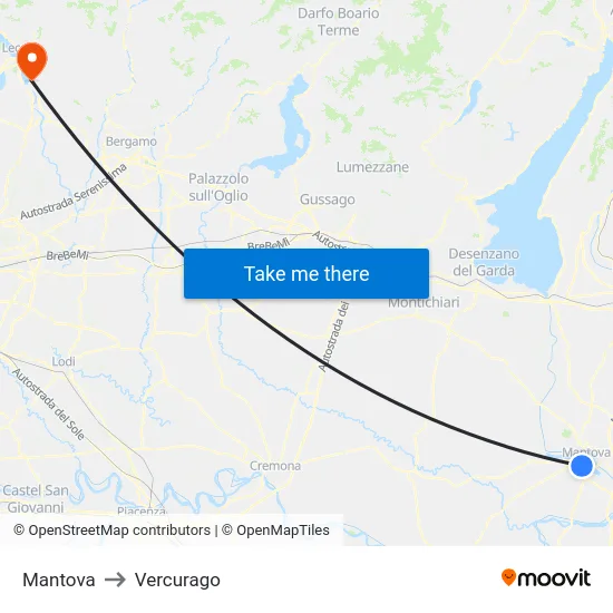 Mantova to Vercurago map