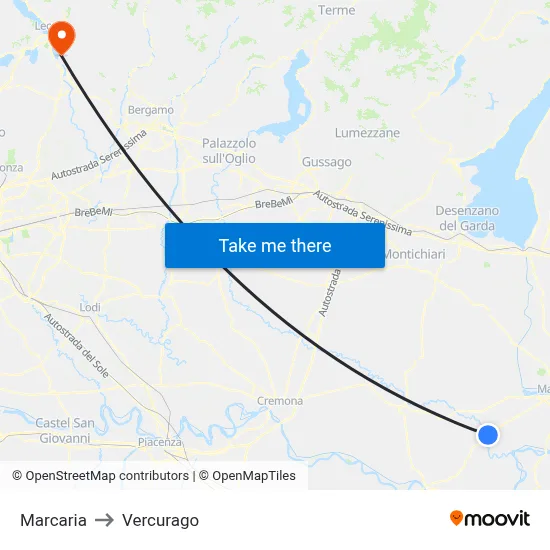 Marcaria to Vercurago map