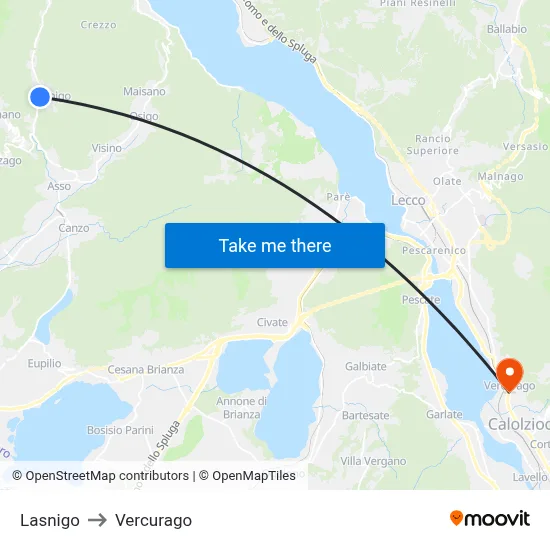 Lasnigo to Vercurago map