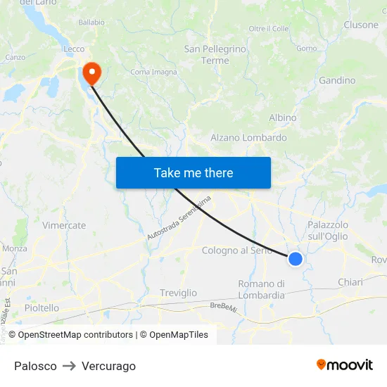 Palosco to Vercurago map