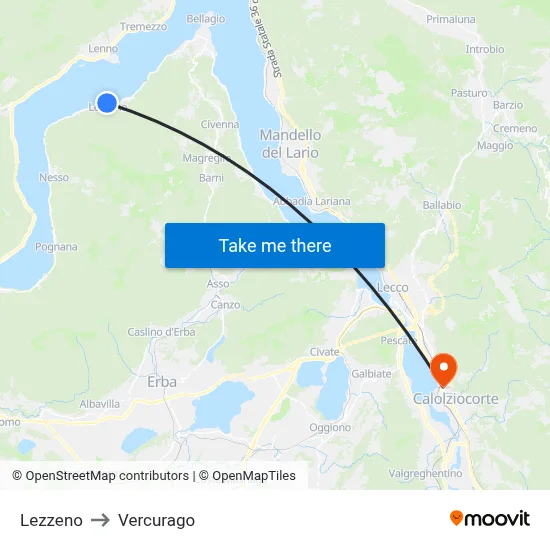 Lezzeno to Vercurago map