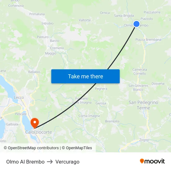 Olmo Al Brembo to Vercurago map