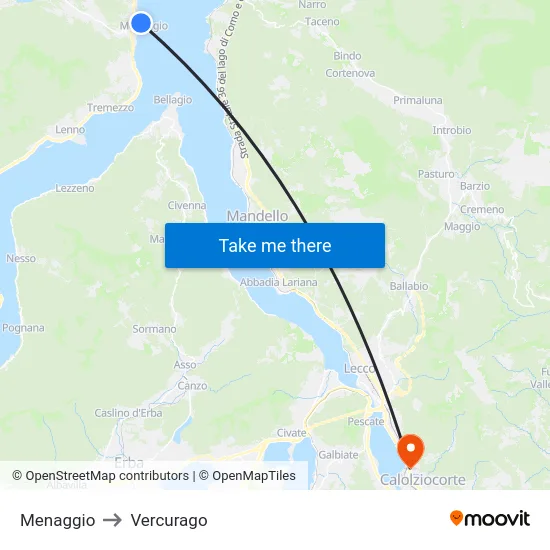 Menaggio to Vercurago map