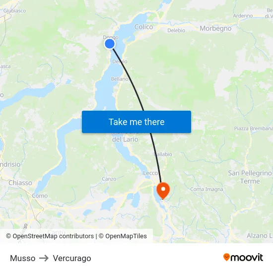 Musso to Vercurago map