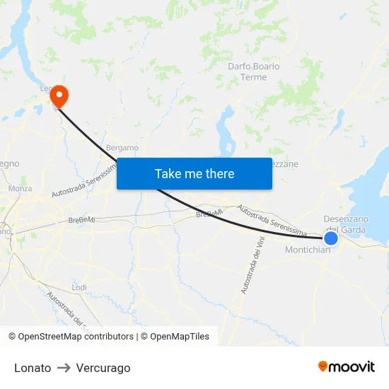 Lonato to Vercurago map