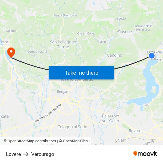 Lovere to Vercurago map