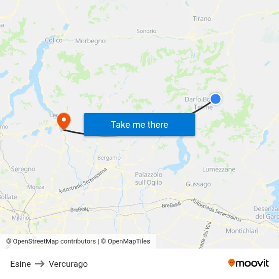 Esine to Vercurago map