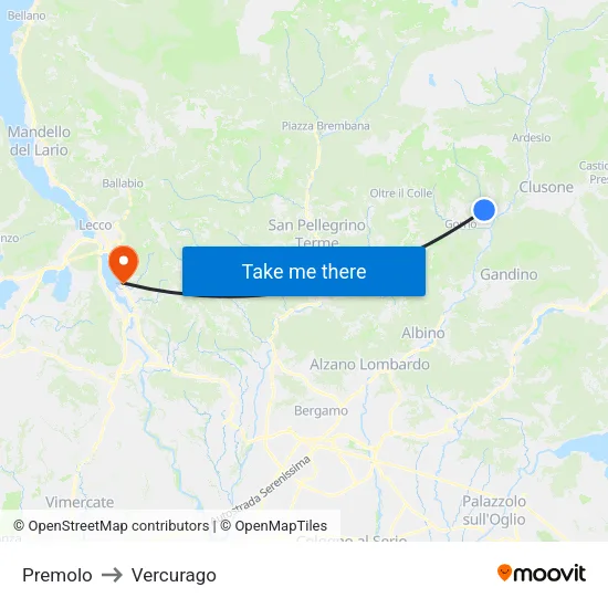 Premolo to Vercurago map