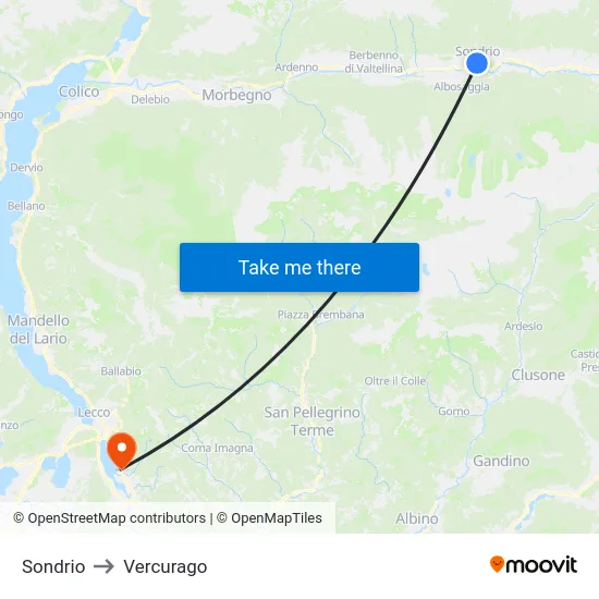 Sondrio to Vercurago map