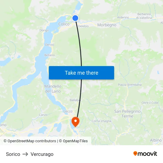 Sorico to Vercurago map