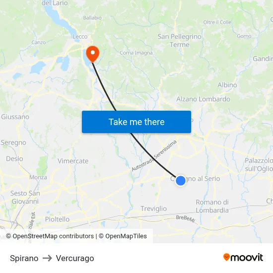 Spirano to Vercurago map
