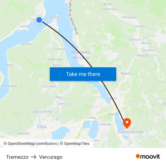 Tremezzo to Vercurago map