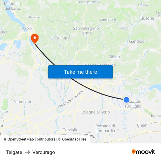 Telgate to Vercurago map