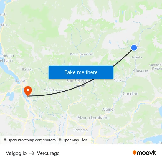 Valgoglio to Vercurago map