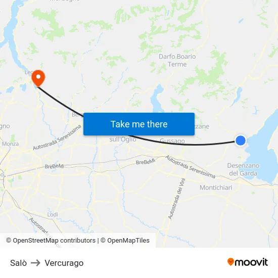 Salò to Vercurago map