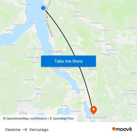 Varenna to Vercurago map