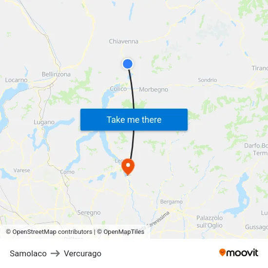 Samolaco to Vercurago map