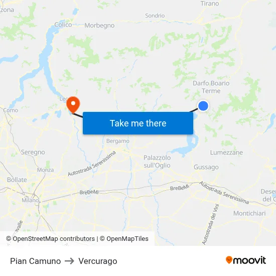 Pian Camuno to Vercurago map