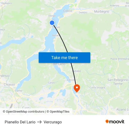 Pianello Del Lario to Vercurago map