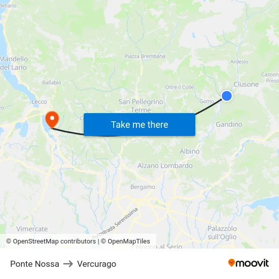 Ponte Nossa to Vercurago map