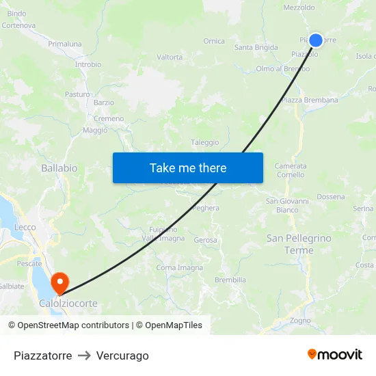 Piazzatorre to Vercurago map
