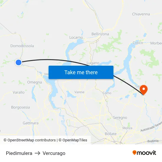 Piedimulera to Vercurago map